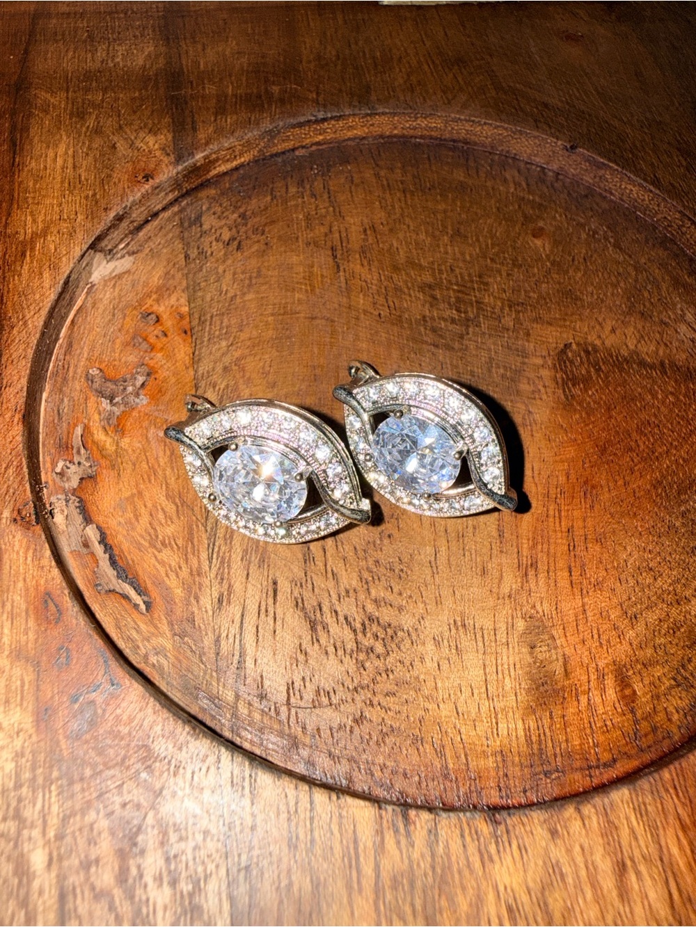 Elegant Crystal Eye Stud Earrings in Silver